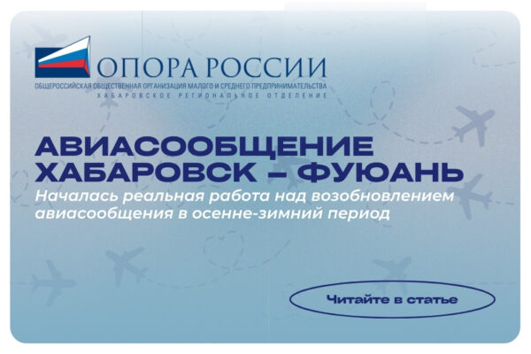 Продвижения в возобновлении авиасообщения Хабаровск – Фуюань добилась Хабаровская «ОПОРА РОССИИ»